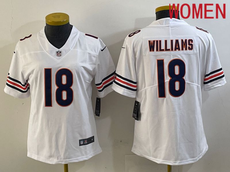 Women Chicago Bears 18 Williams White Second generation 2024 Nike Limited NFL Jersey style 1